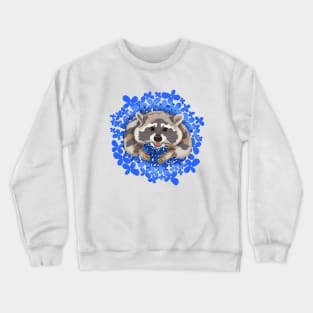 Raccoon with blue flowers Crewneck Sweatshirt